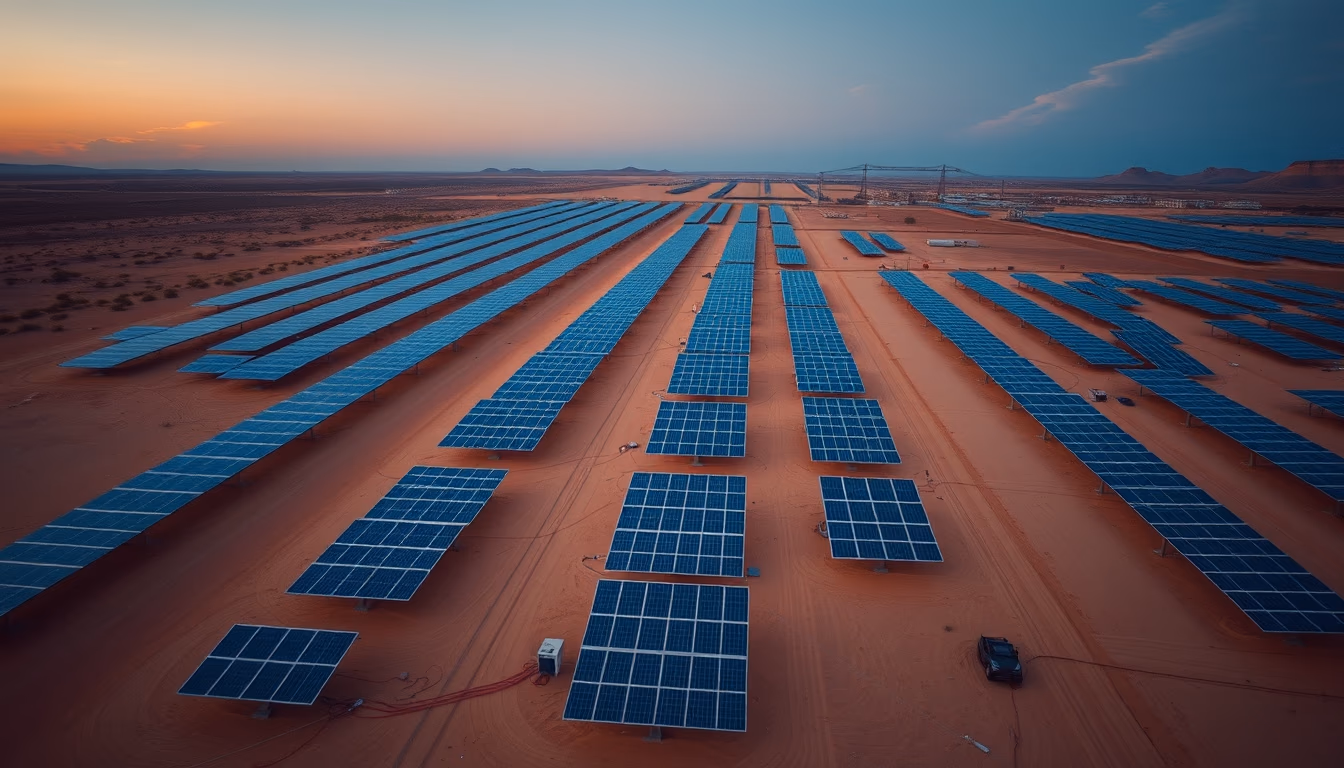 solar panel array desert in editorial style