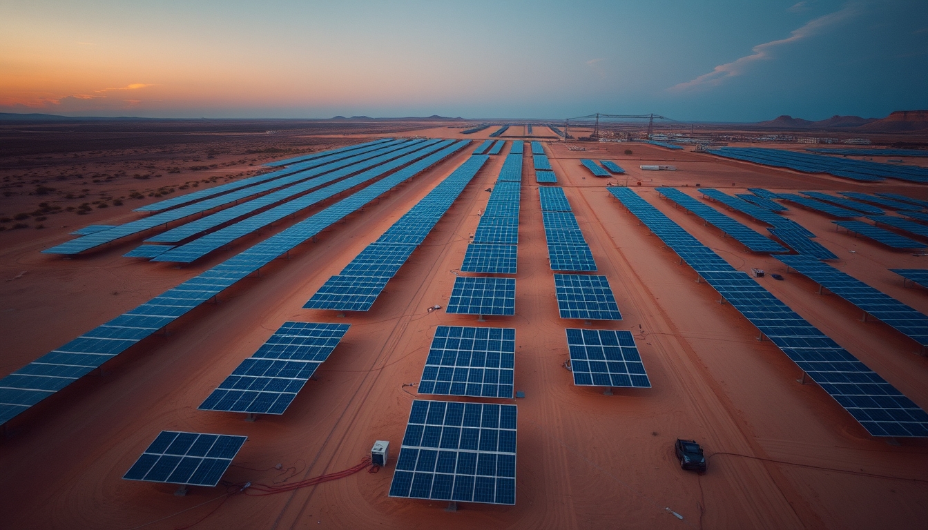 solar panel array desert in editorial style