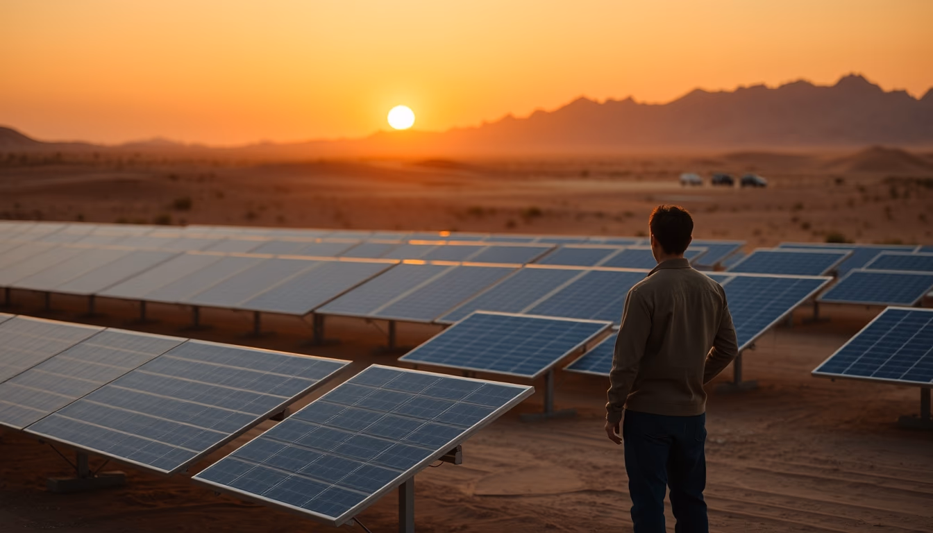 solar panel array desert in editorial style