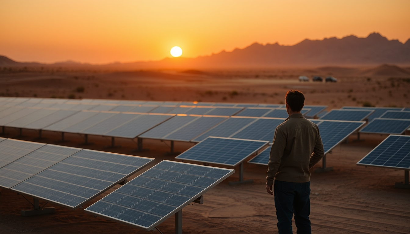 solar panel array desert in editorial style