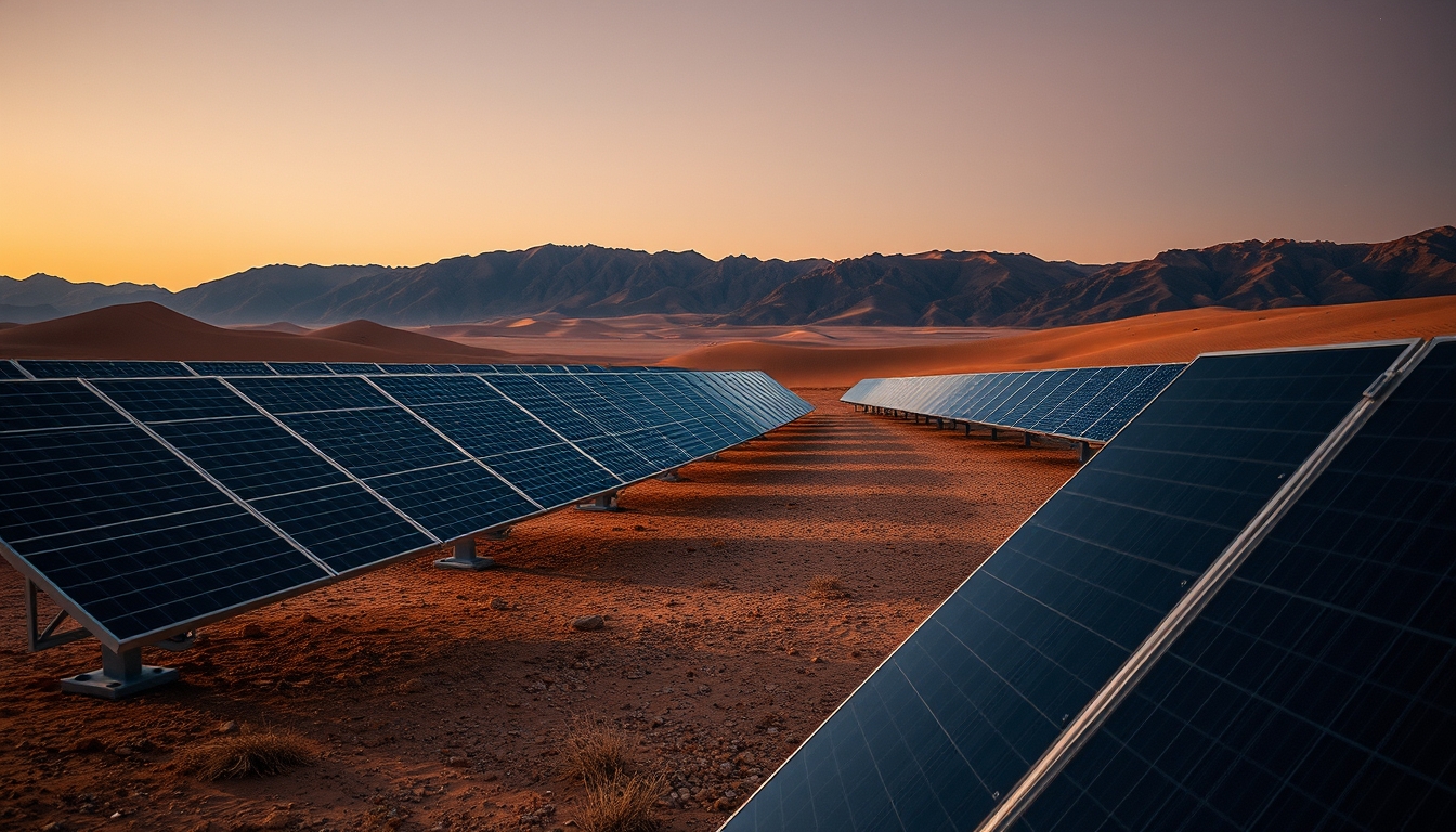 solar panel array desert in editorial style