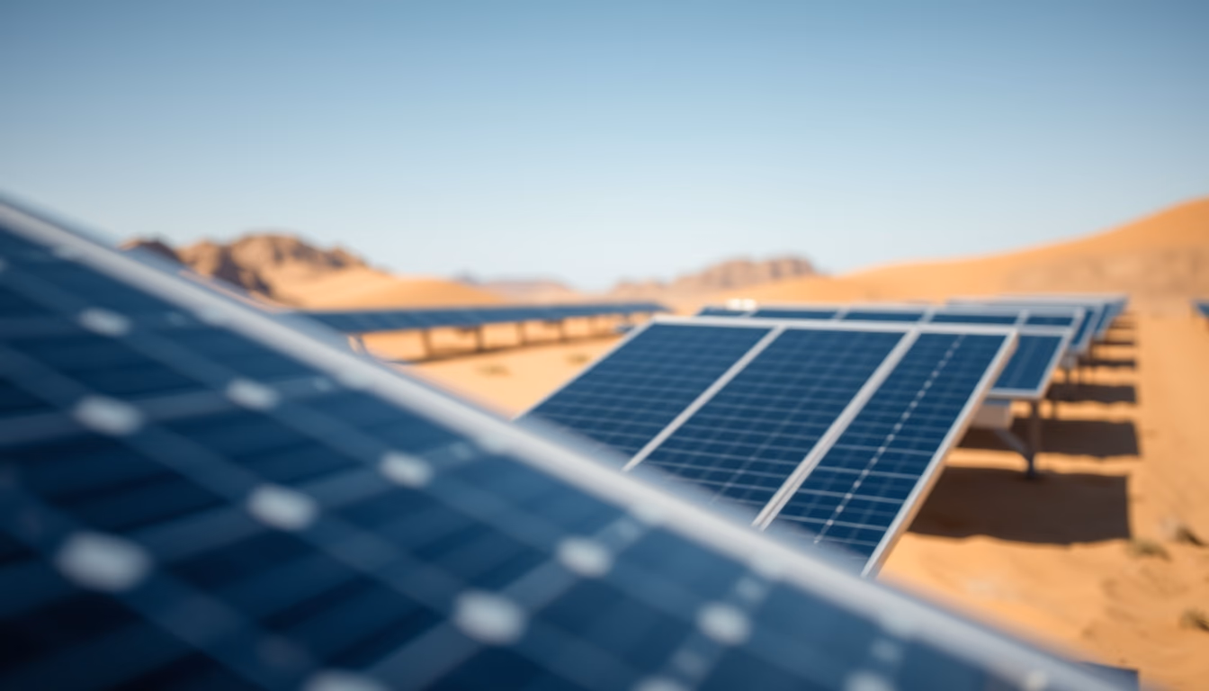 solar panel array desert in editorial style