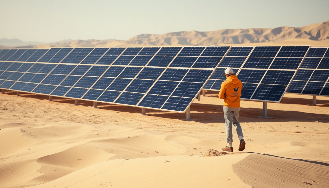 solar panel array desert in editorial style
