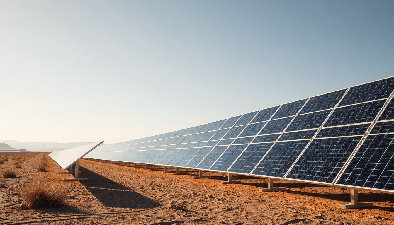 solar panel array desert in editorial style