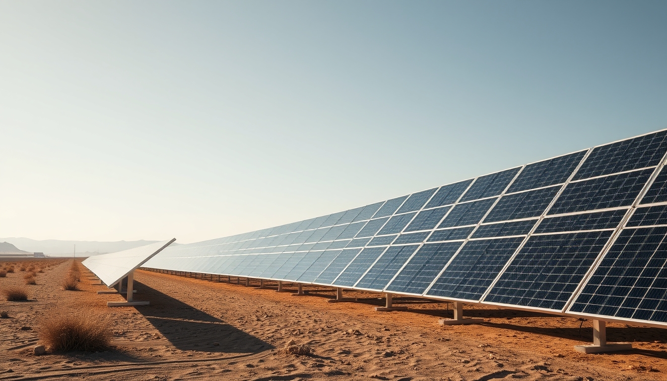 solar panel array desert in editorial style
