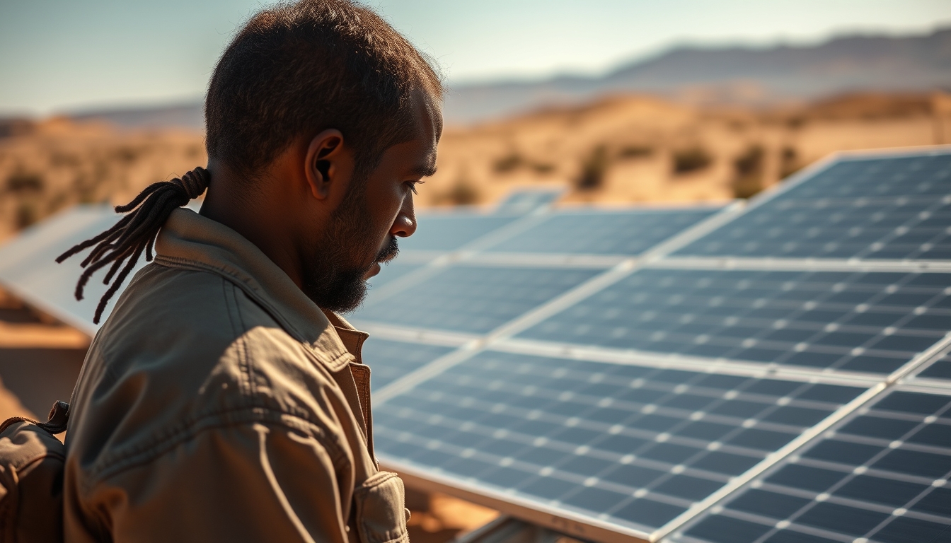 solar panel array desert in editorial style