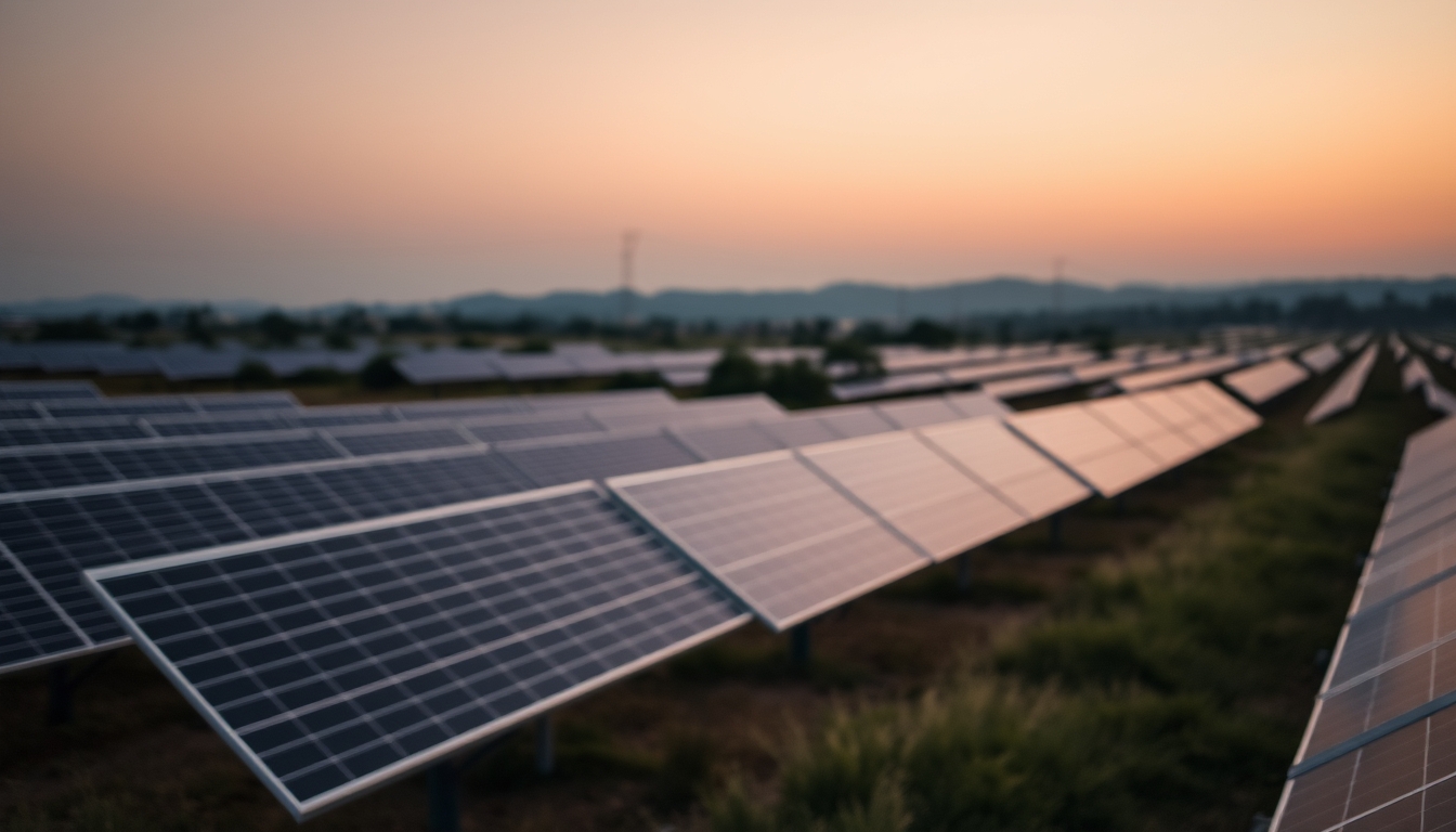 solar panel farm in dry Brazilian landscape in editorial style