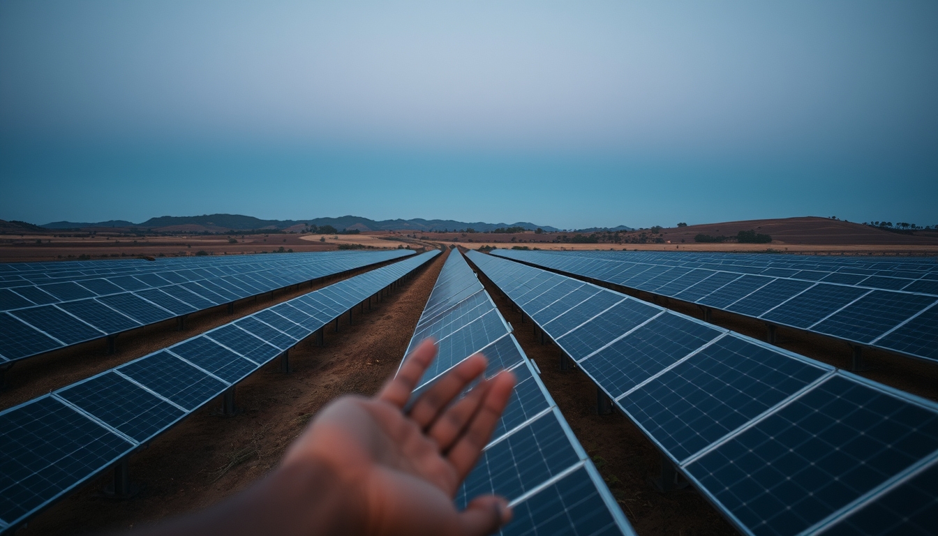 solar panel farm in dry Brazilian landscape in editorial style