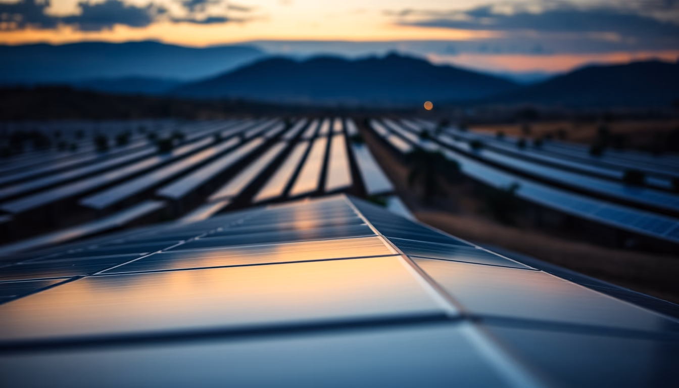 solar panel farm in dry Brazilian landscape in editorial style