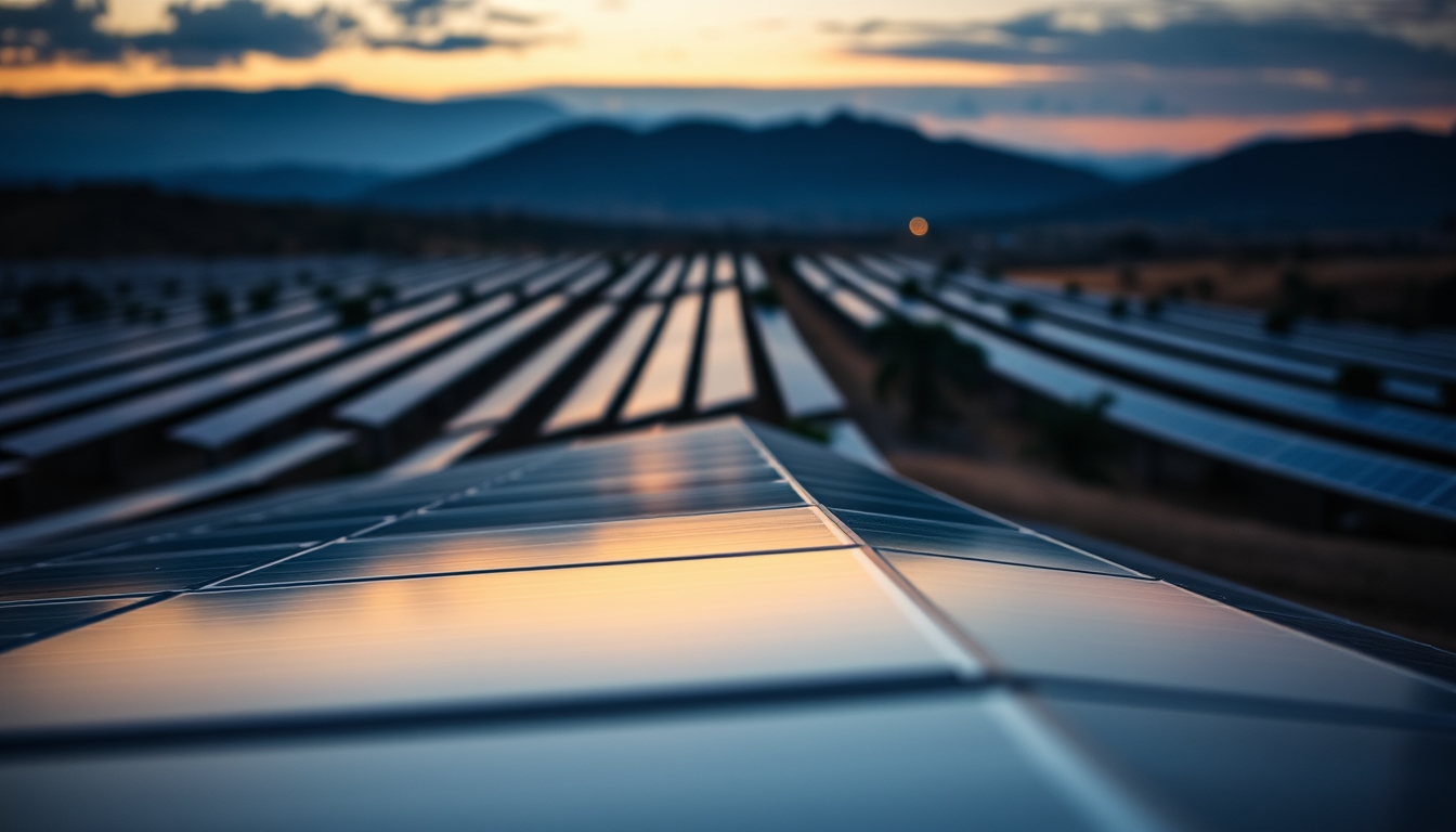 solar panel farm in dry Brazilian landscape in editorial style