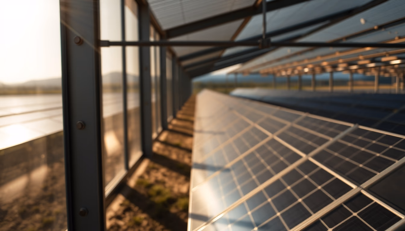 solar panel farm in dry Brazilian landscape in editorial style
