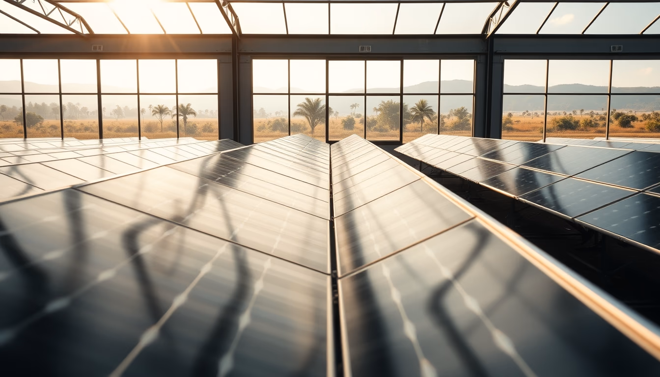 solar panel farm in dry Brazilian landscape in editorial style