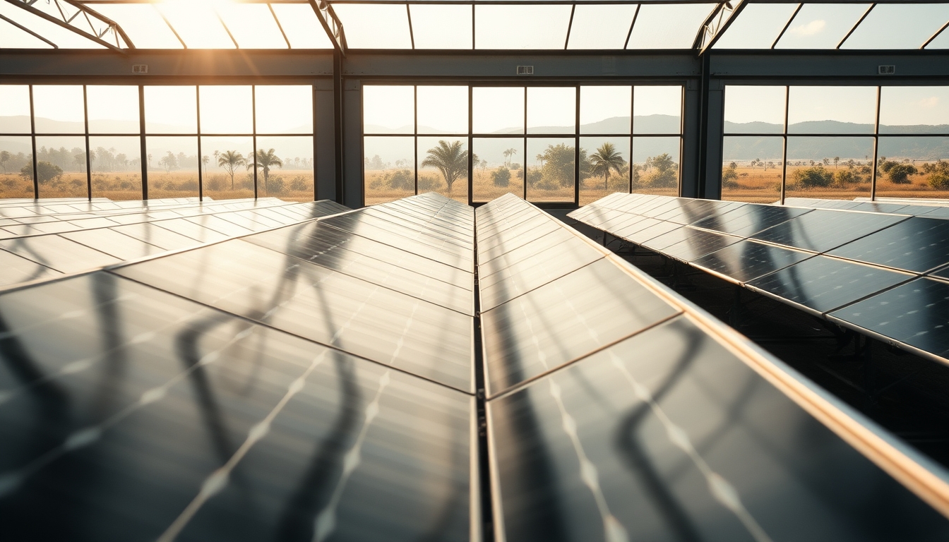 solar panel farm in dry Brazilian landscape in editorial style