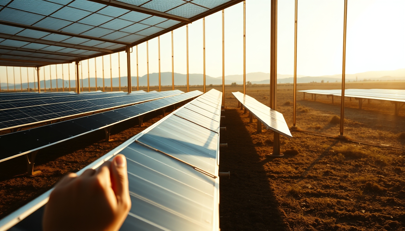 solar panel farm in dry Brazilian landscape in editorial style