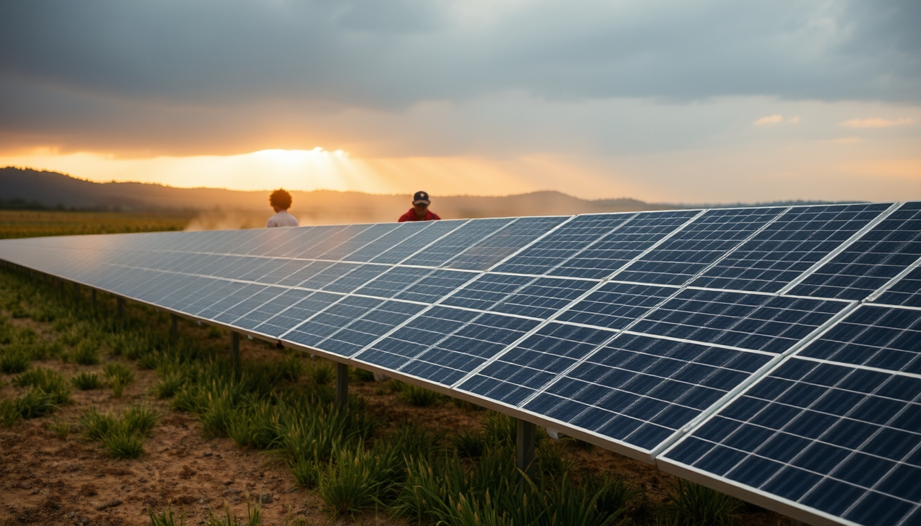 solar panel farm in dry Brazilian landscape in editorial style