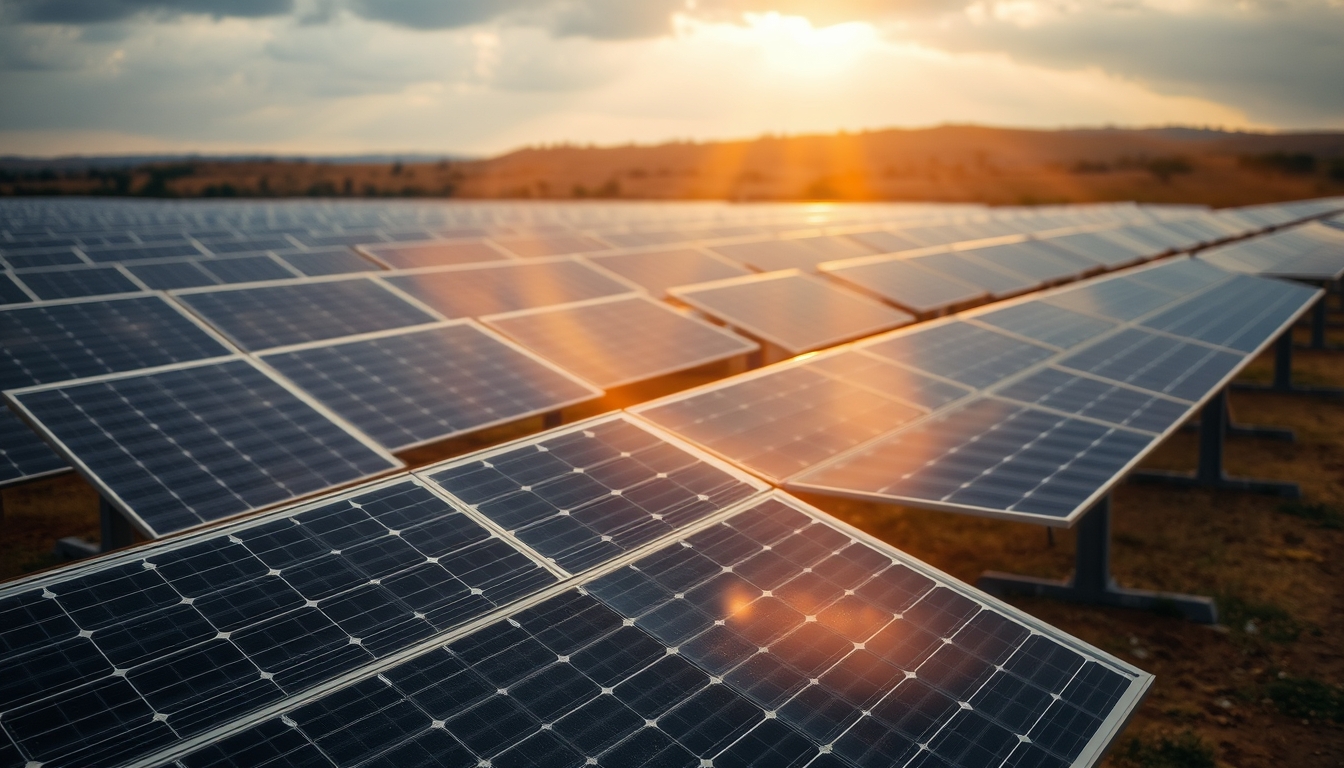 solar panel farm in dry Brazilian landscape in editorial style