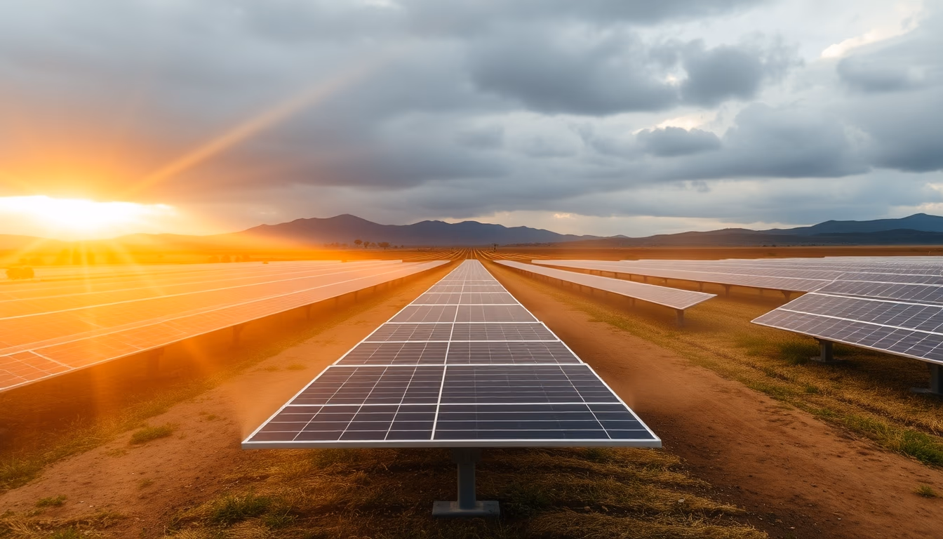 solar panel farm in dry Brazilian landscape in editorial style