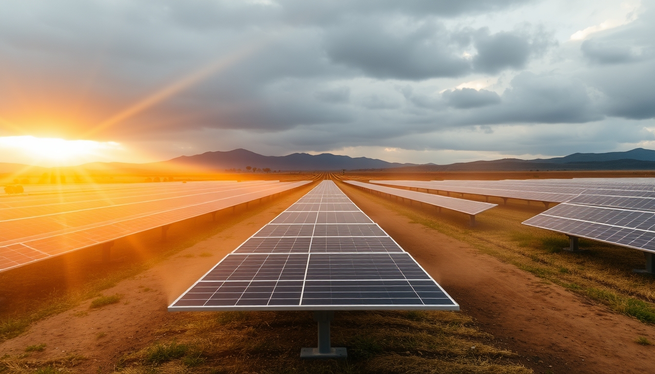solar panel farm in dry Brazilian landscape in editorial style