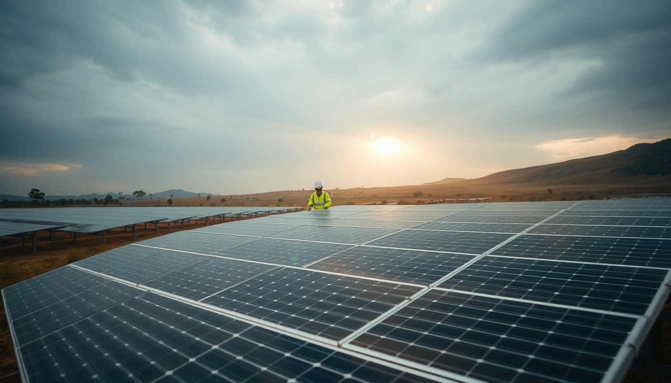 solar panel farm in dry Brazilian landscape in editorial style