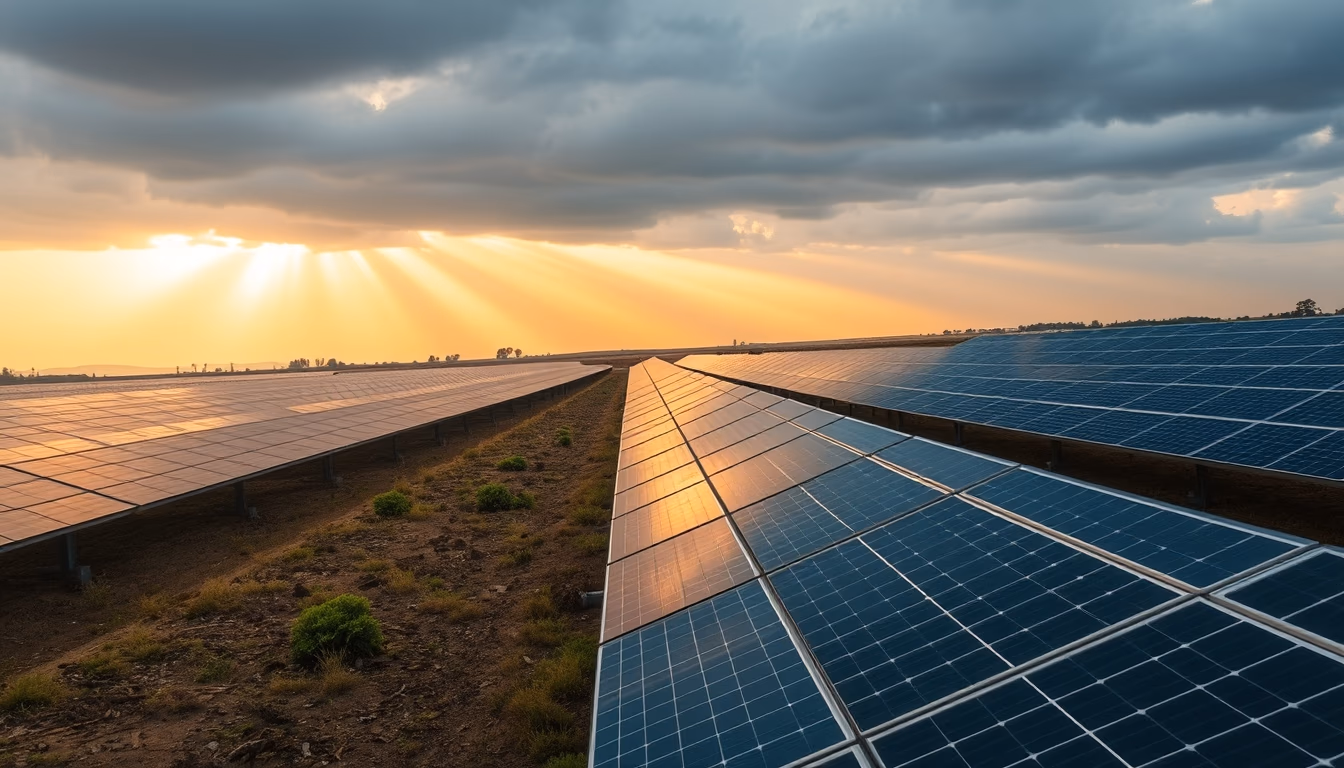 solar panel farm in dry Brazilian landscape in editorial style