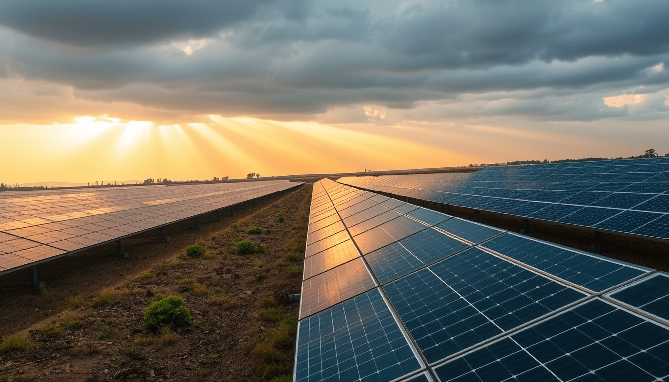 solar panel farm in dry Brazilian landscape in editorial style