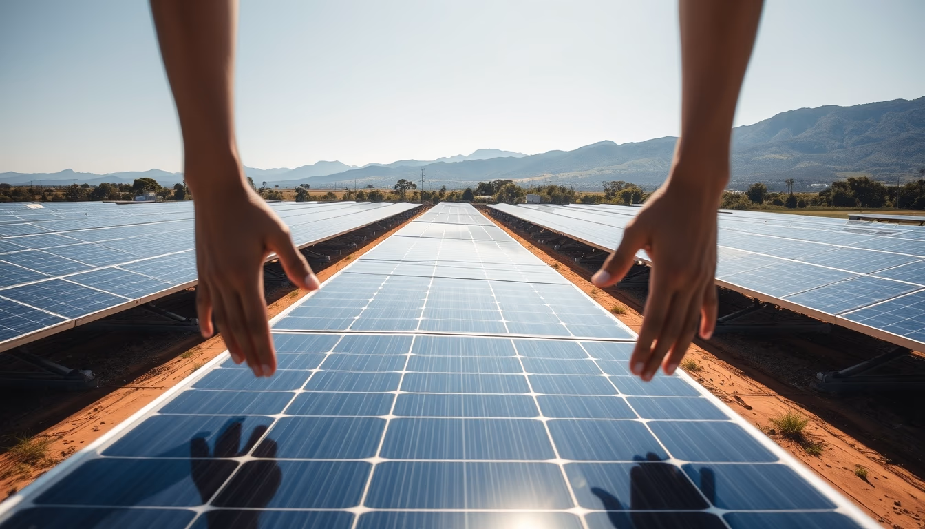 solar panel farm in dry Brazilian landscape in editorial style