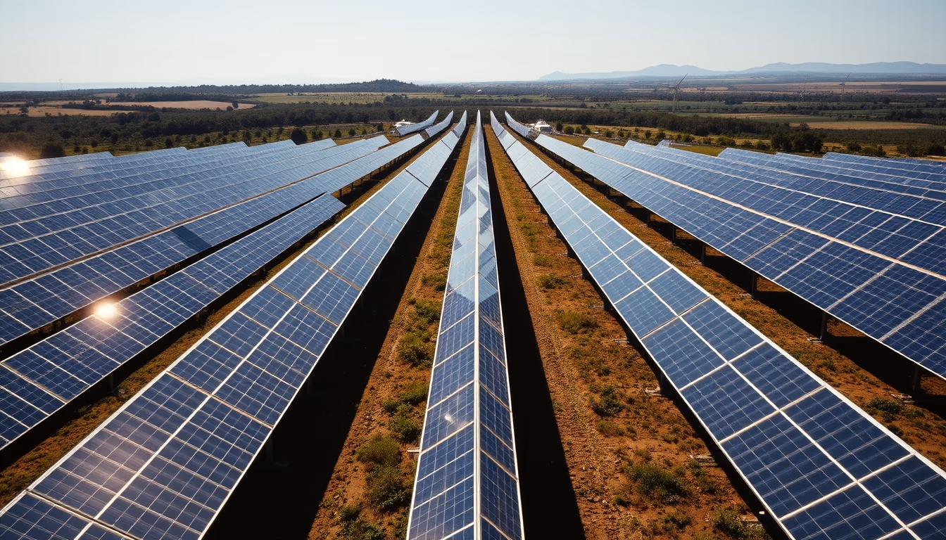 solar panel farm in dry Brazilian landscape in editorial style