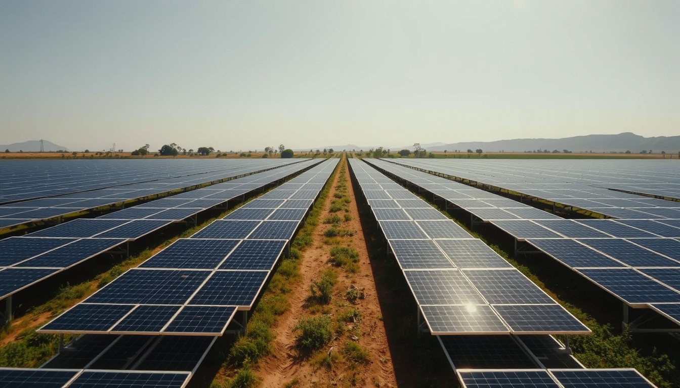 solar panel farm in dry Brazilian landscape in editorial style