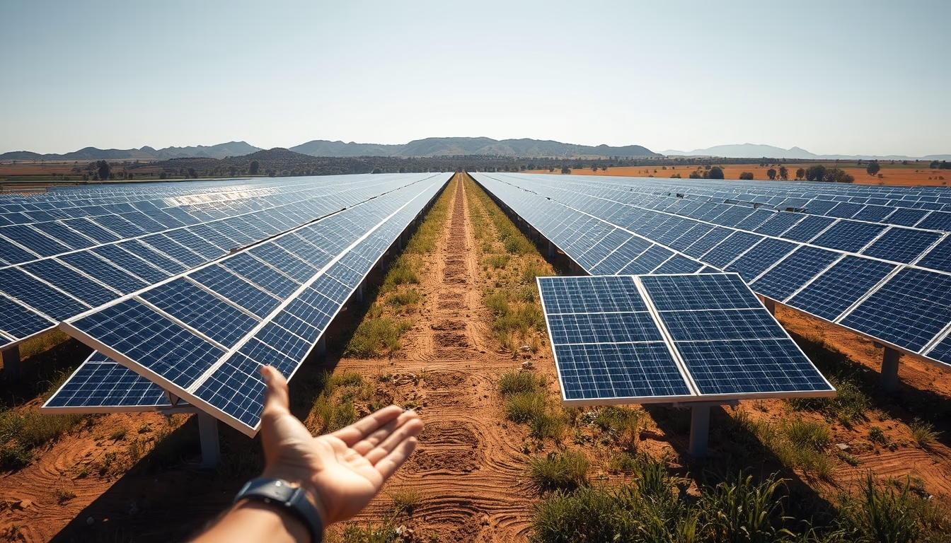 solar panel farm in dry Brazilian landscape in editorial style