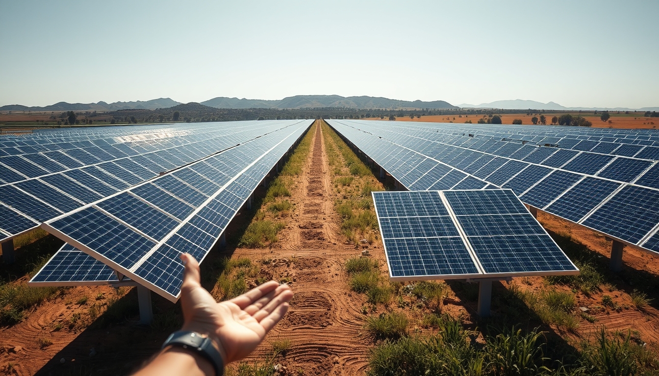 solar panel farm in dry Brazilian landscape in editorial style