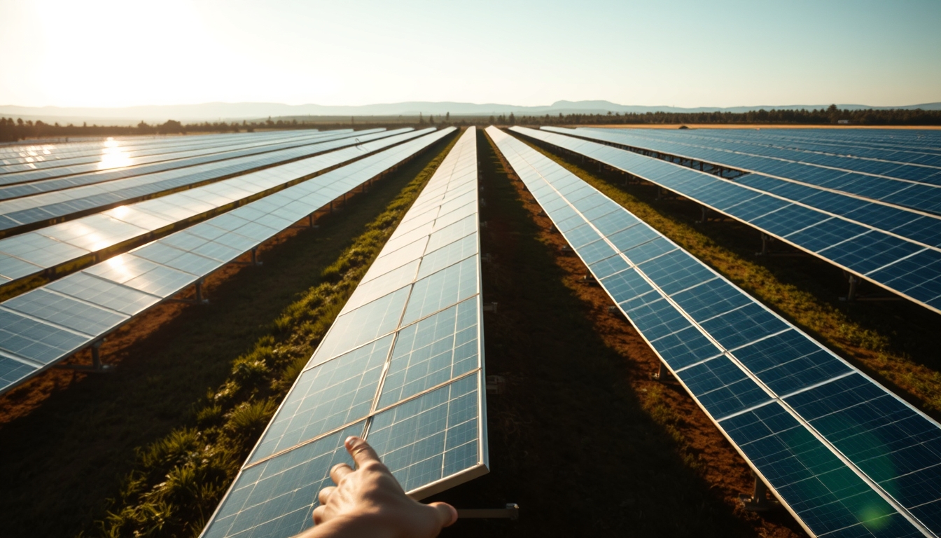 solar panel farm in dry Brazilian landscape in editorial style