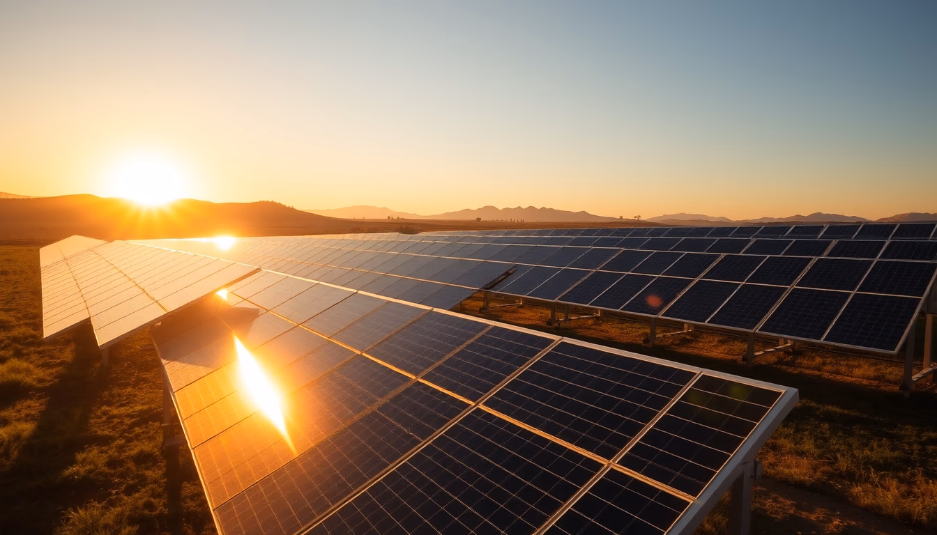 solar panel farm in dry Brazilian landscape in editorial style