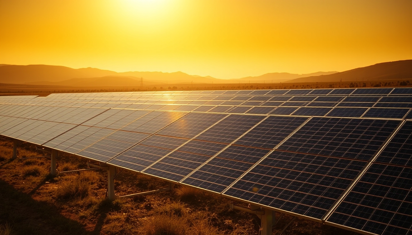 solar panel farm in dry Brazilian landscape in editorial style