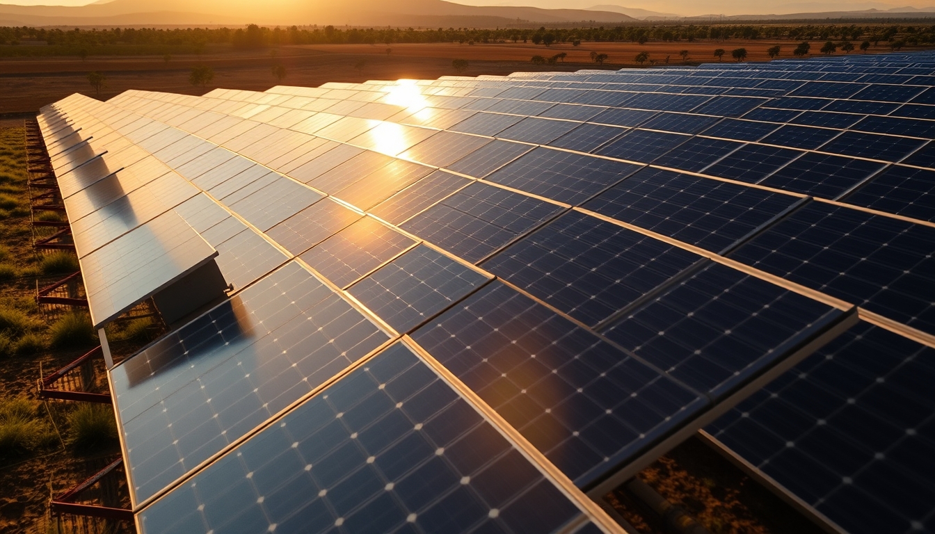 solar panel farm in dry Brazilian landscape in editorial style