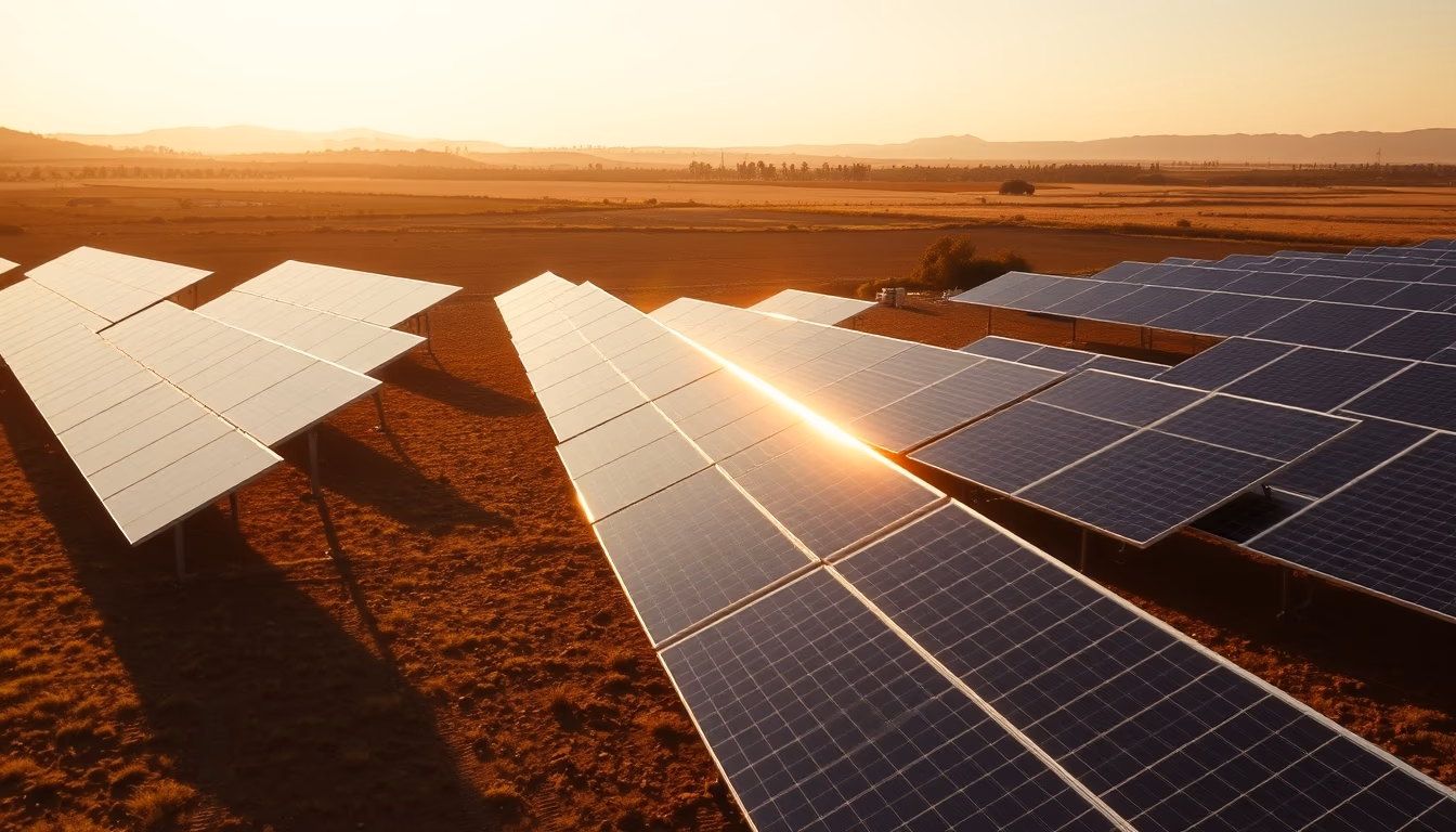 solar panel farm in dry Brazilian landscape in editorial style