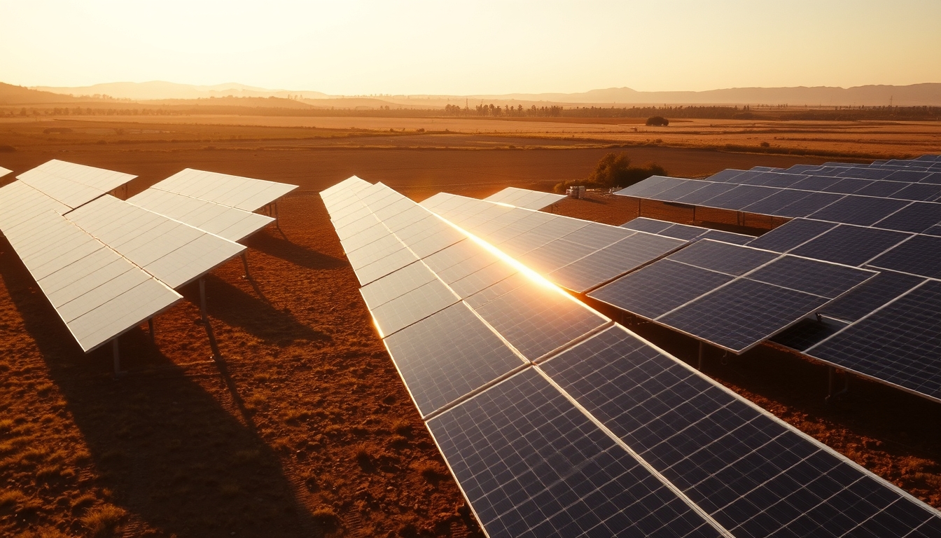 solar panel farm in dry Brazilian landscape in editorial style