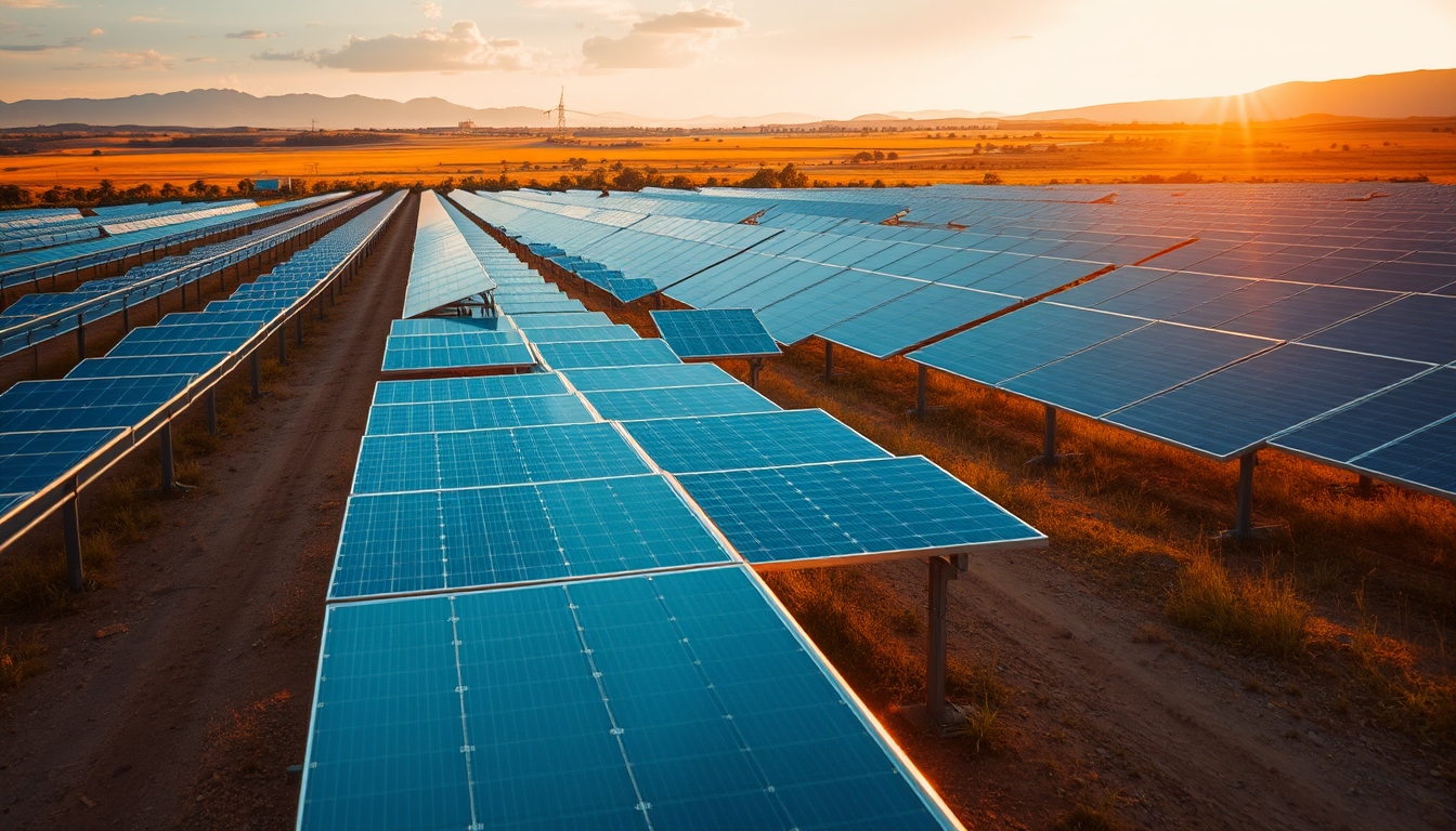 solar panel farm in dry Brazilian landscape in editorial style
