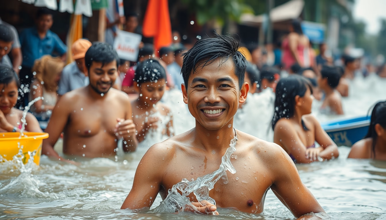 songkran water festival in editorial style