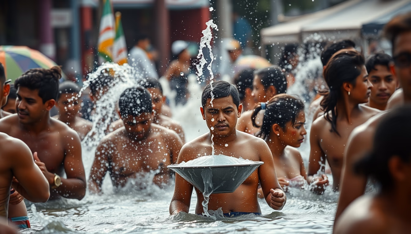 songkran water festival in editorial style