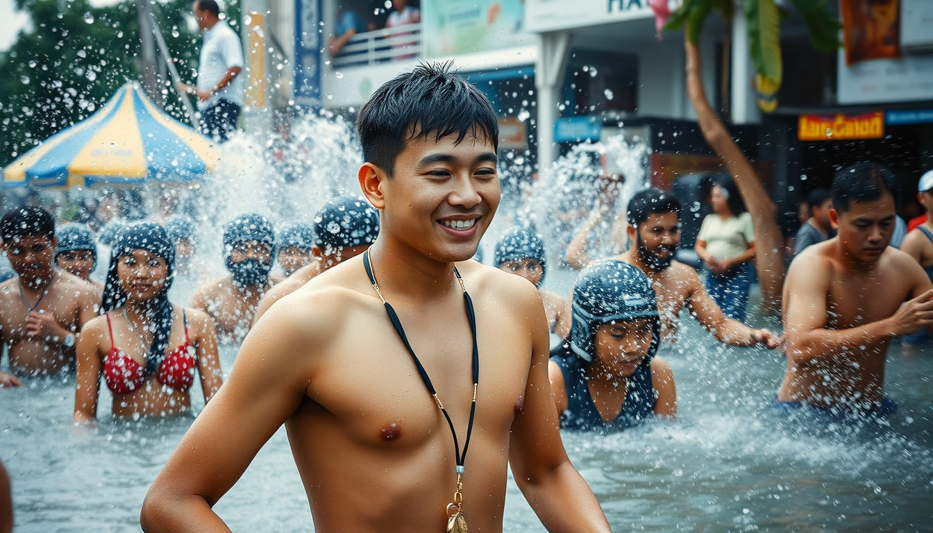 songkran water festival in editorial style