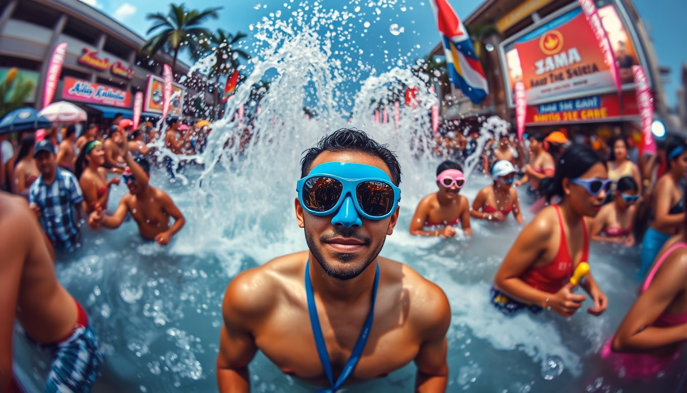 songkran water festival in editorial style