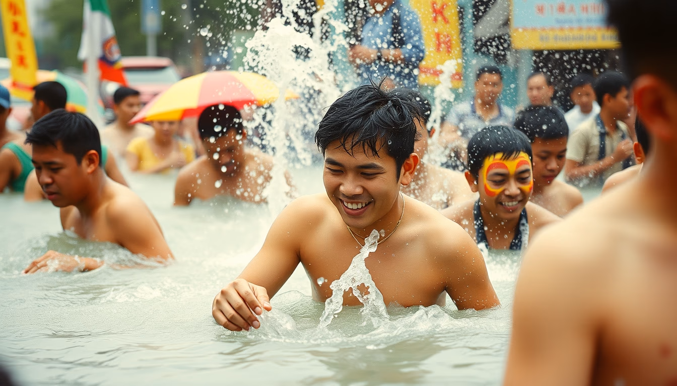 songkran water festival in editorial style