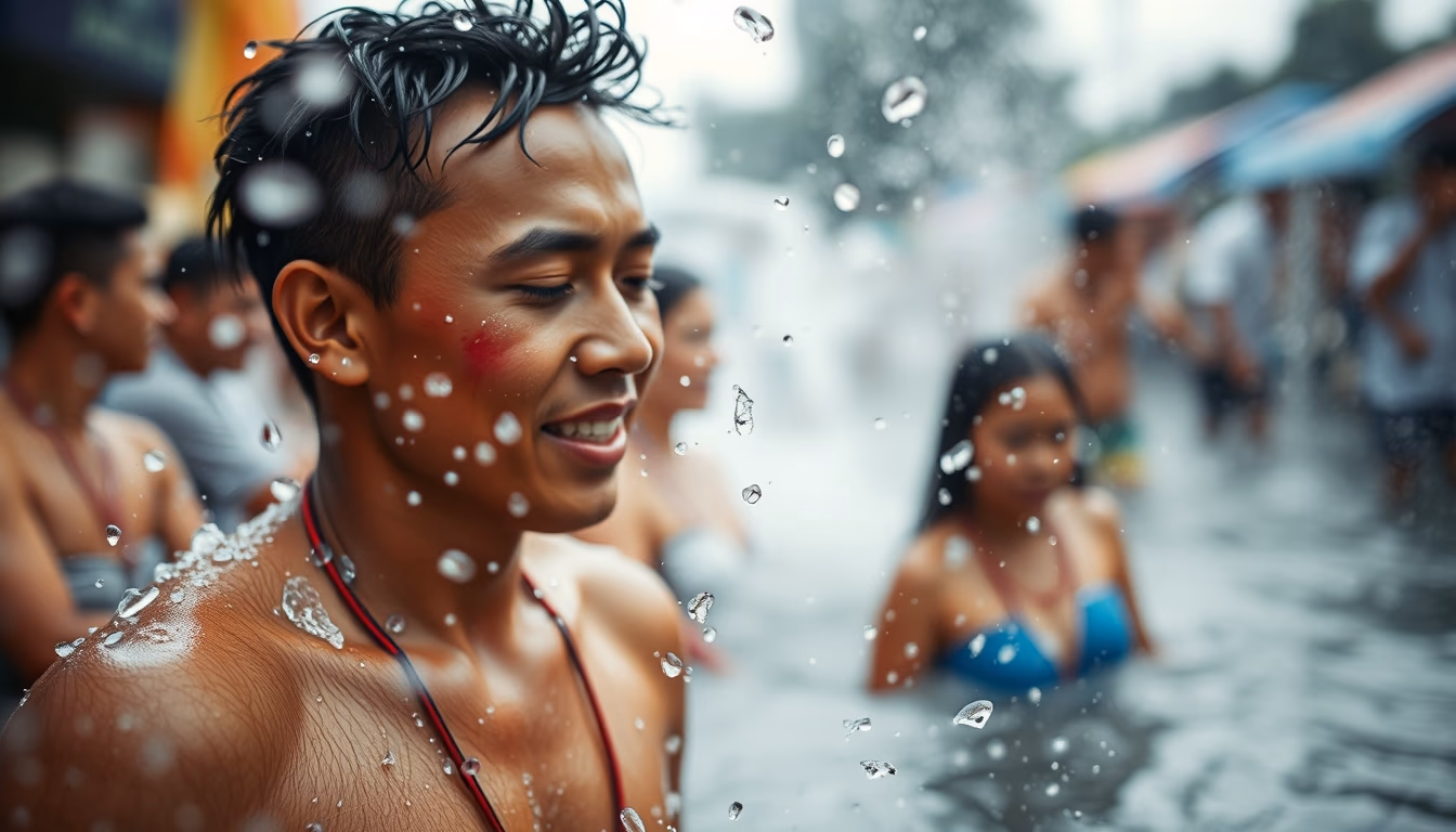 songkran water festival in editorial style
