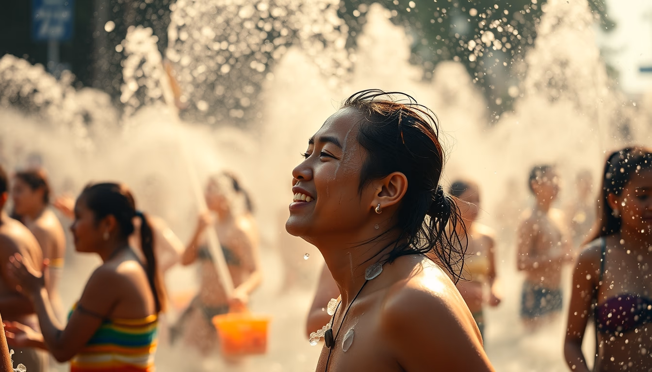 songkran water festival in editorial style