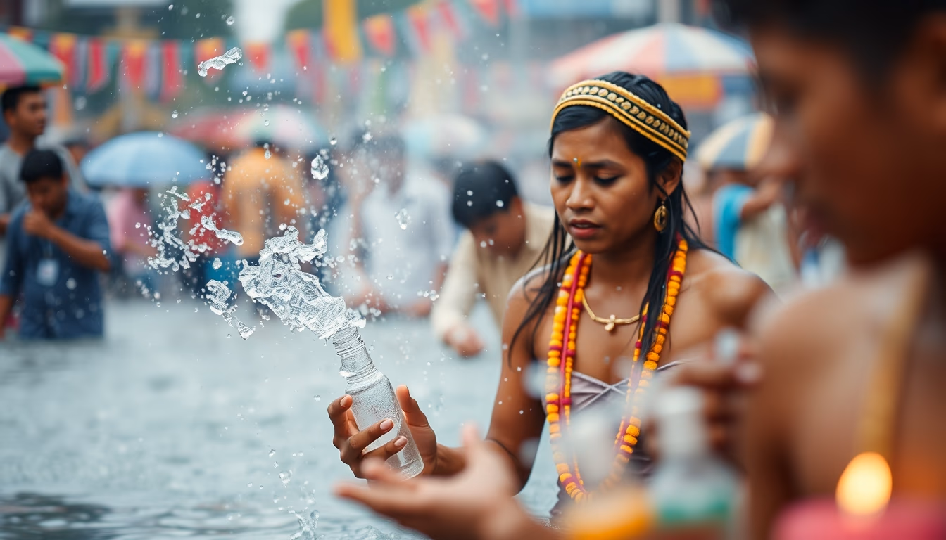 songkran water festival in editorial style
