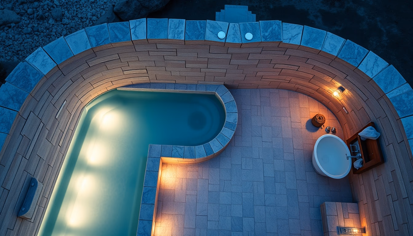 spa bathroom natural stone in editorial style