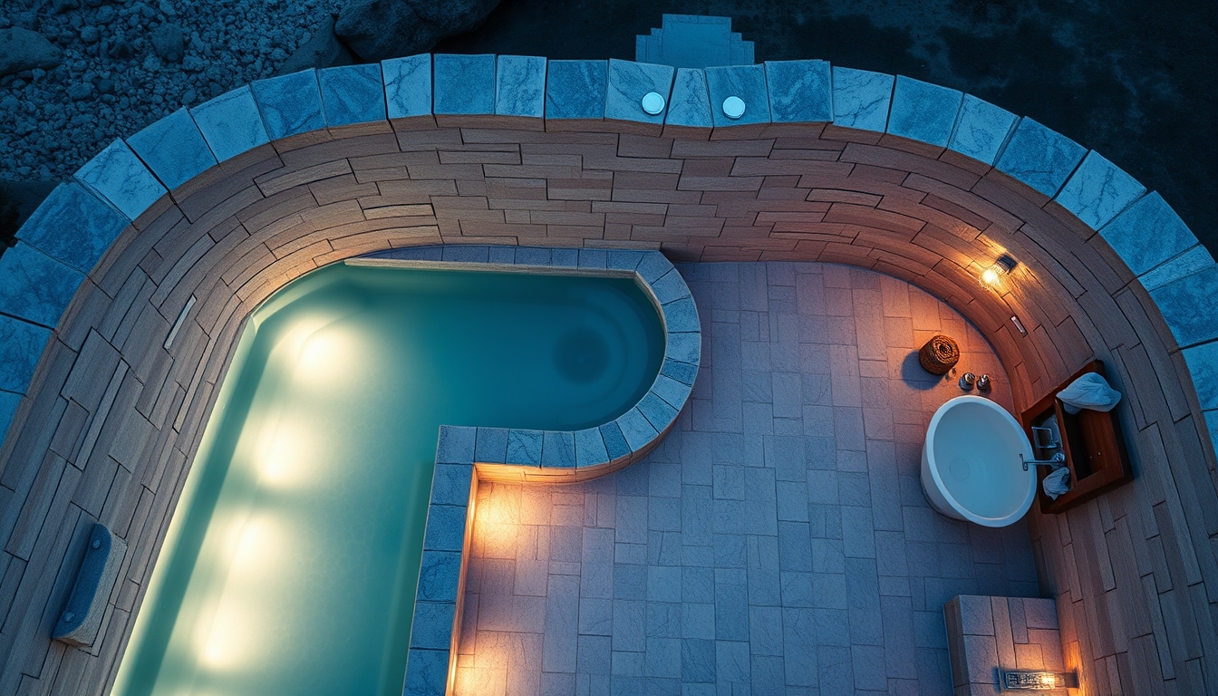 spa bathroom natural stone in editorial style