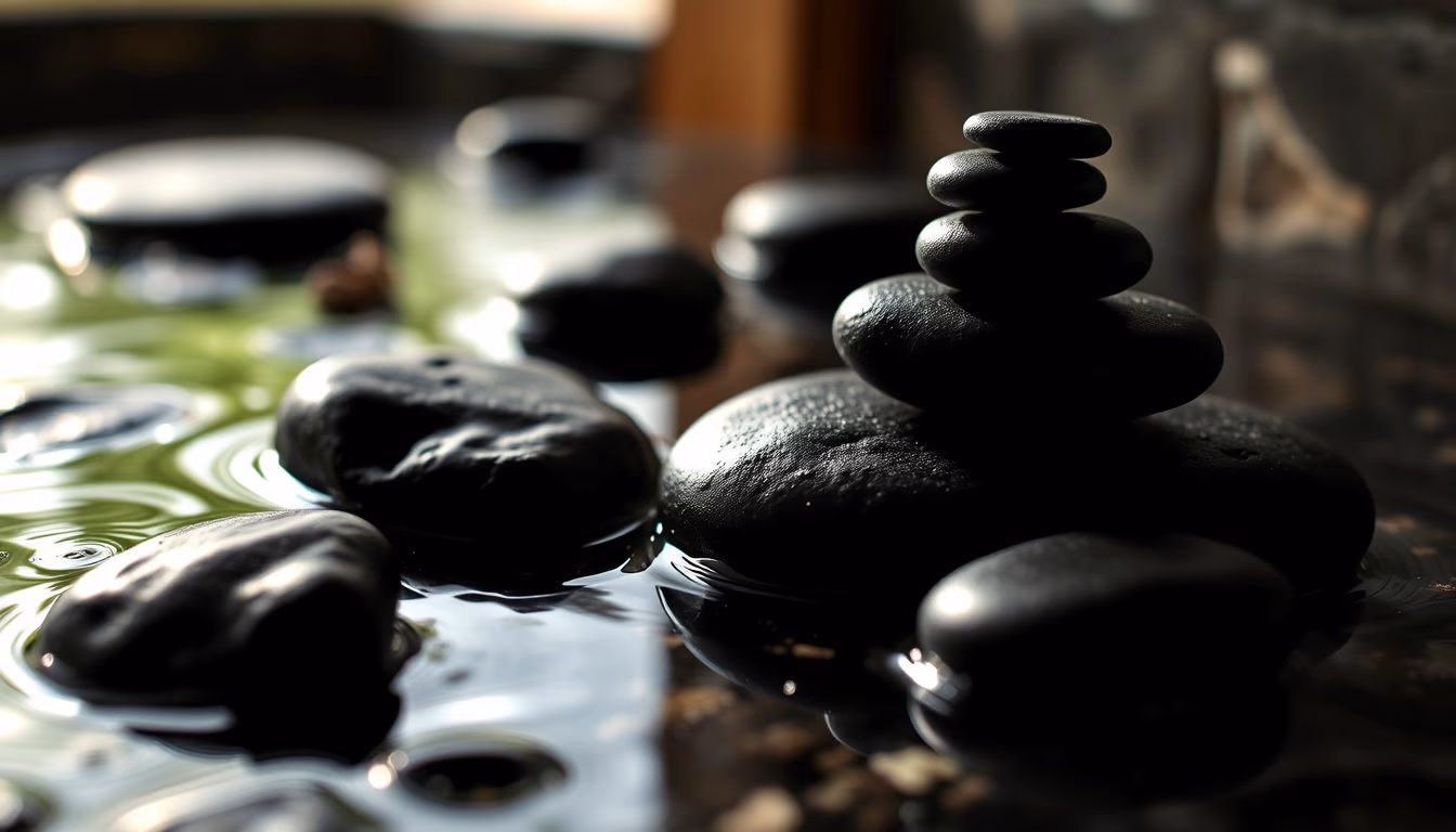 spa stones hot black in editorial style