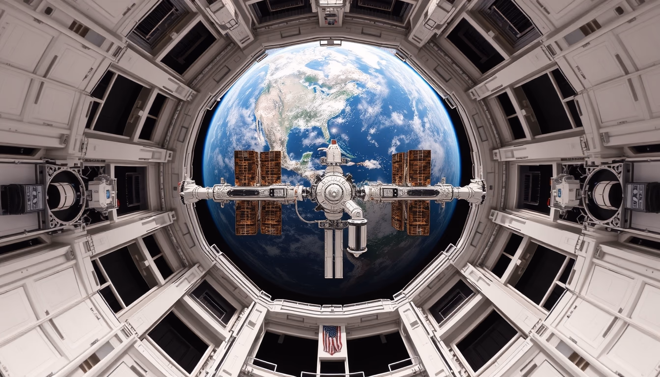 space station orbit earth in editorial style