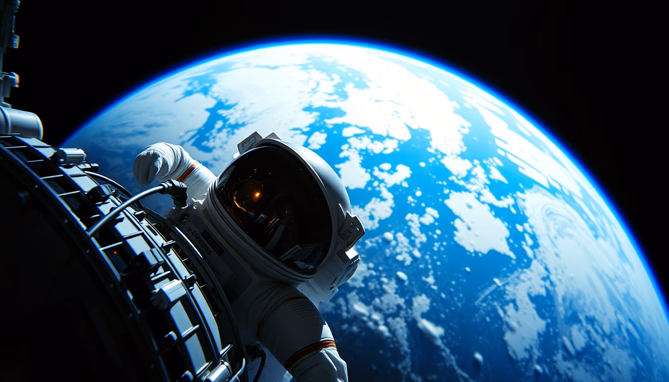 space station orbit earth in editorial style